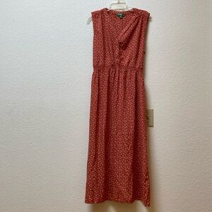 Dip women’s dusty orange floral midi dress, small side slit, tie waist, size 16